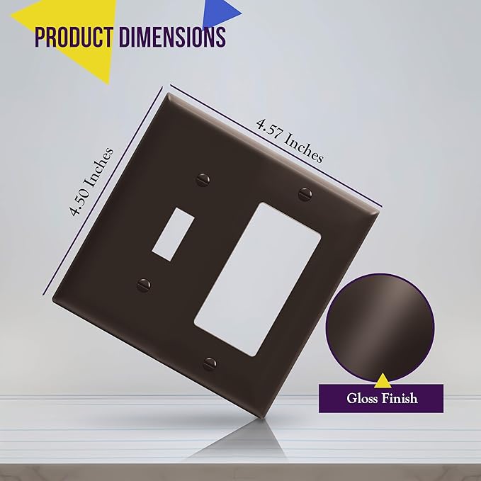 ENERLITES Combination Toggle Light Switch/Decorator Light Switch Plate, Double Switch Wall Plate, Standard Size 2-Gang 4.50" x 4.57", Polycarbonate Thermoplastic, 881131-BR, Brown