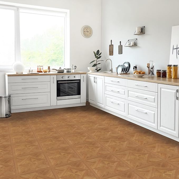 Nexus Self Adhesive 12-Inch Vinyl Floor Tiles, 20 Tiles - 12" x 12", Light Oak Diamond Parquet Pattern - Peel & Stick, DIY Flooring for Kitchen, Dining Room, Bedrooms & Bathrooms by Achim Home Decor