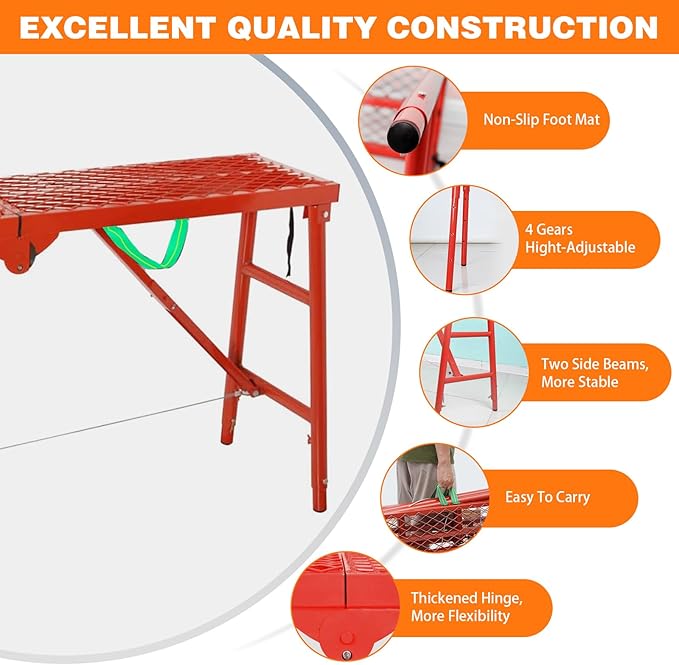 Adjustable Ladder Work Platform, 70(L) x15(W) x Adjustable Platform Ladder for Stairs, Home Portable Scaffoldding,770 Lbs Capacity