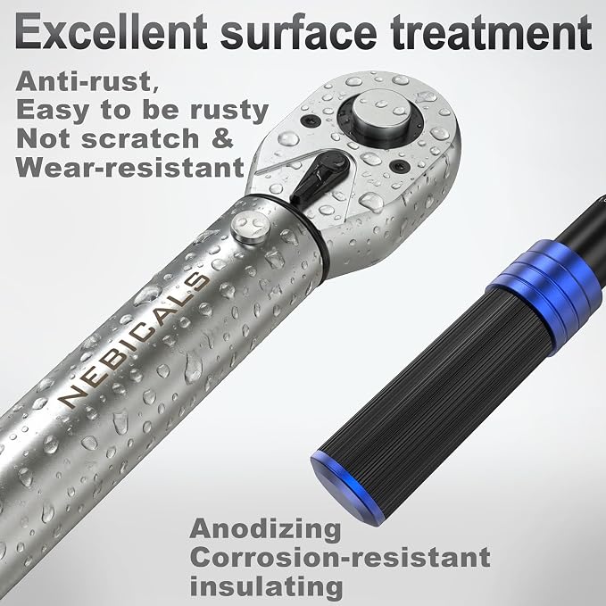 9PCS Torque Wrench Set 1/4 20-220 Inlb,3/8 5-45 &1/2 10-170 Ftlb,6 extension bar&adapter,±3% Accuracy,72 T,Dual Scale,Chrome plated, anti-rust,not scratch&wear-resistant than Black,DIY,car,bike&truck