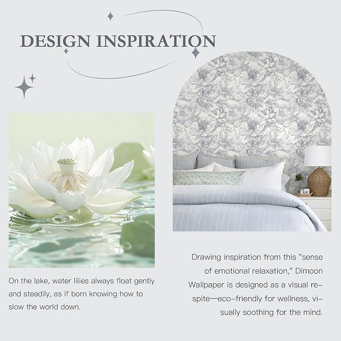 197"x17.3"Grey Floral Line Contact Paper Retro Wallcovering for Living Room