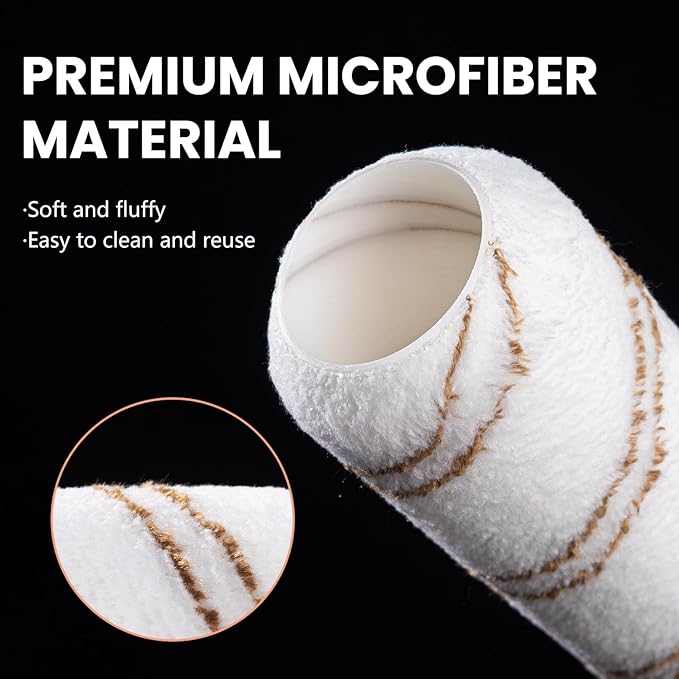 Mister Rui 9 Inch Paint Roller Covers, 6 Pack Most Popular for Home Renovation, 3/8 Inch High-Density Microfiber, Washable