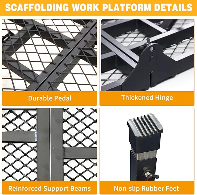 Scaffolding Work Platform, 29.9" to 47.2" Height Adjustable Work Platform, Foldable Scaffold for Building Construction, Interior Painting, Home Improvement（450LBS Capacity, Black,5 Heights Options)