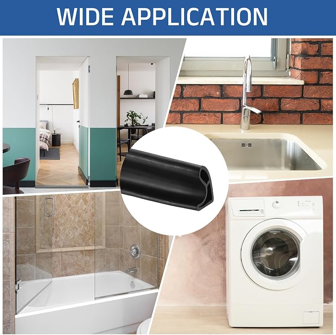 uxcell Shower Water Barrier, 78" TPE Splash Guard Shower Water Stopper Retention System for Bathtub Sink Washing Machine Dry and Wet Separation, 1.18"W x 1.77"H, Black