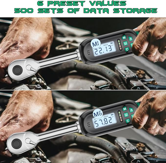 1/2 Inch Drive Digital TorqueWrench, 5.02-99.57Ft.lb/6.8-135N.m, Electronic Torque Wrench with Preset Value, Buzzer & LED Indicator, ±2% Accuracy Torque Wrench for Bike, Motorcycles