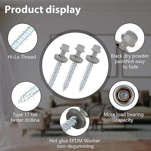 Metal Roofing Screws 10 x 1-1/2 inch, Gray Hex Head Sheet Metal Roof Screw with EPDM Washer for Corrugated Roofing (250Pcs)