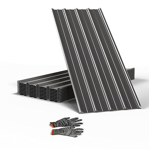 20pcs Metal Roofing Panels, 60.63'' L ×17.72'' W 145.85 ft² Corrugated Metal Sheets, Galvanized Steel Roof Fence Panels for Mobile Homes, Garages, Chicken Coop, Sheds, Stables, Patio, Black