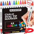Liquid Chalk Markers 12 Colors - Brush + Fine Tips - Chalk Markers for Blackboard LED Note Board Acrylic Fridge Calendar Board Dry Erase Board - Window Markers for Glass Washable