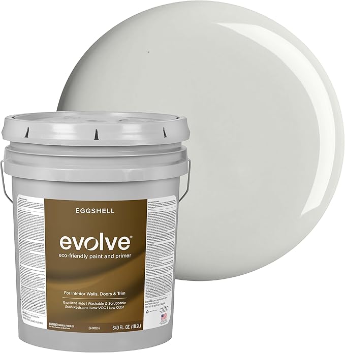 Evolve Interior Paint & Primer, Four Sheens, 1-Gallon & 5-Gallon, Designer Curated Color Palette – One-Coat Coverage, Excellent Hide, Low VOC, Low Odor, Washable Paint for Walls, Ceilings & Trim (Quiet Fog, 5 Gallon)