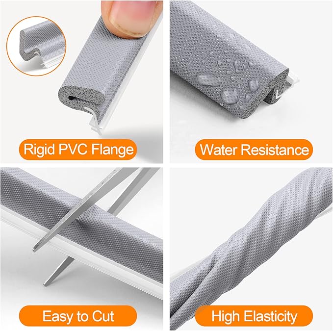 40 Feet Door Weather Stripping for Large Gap, Kerf Door Seal for Easy Installation (Grey)