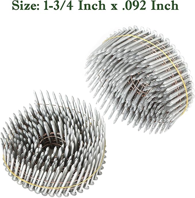 3600 Count Siding Nails 15 Degree 1-3/4 Inch x .092 Inch Collated Wire Coil Full Round Head Ring Shank Hot-Dipped Galvanized