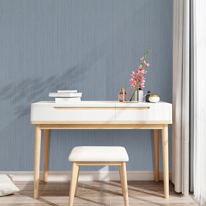 Grasscloth Peel and Stick Wallpaper Grey Blue 15.74" x 472.44" | Modern Textured Self-Adhesive Contact Paper Boho Removable Vinyl Wall Paper for Bathroom Bedroom Kitchen Cabinets Desk