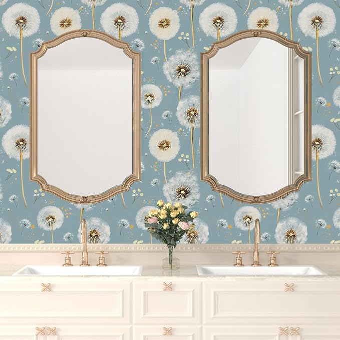 Light Navy Blue Flower Peel and Stick Contact Paper 17.5" × 118" | Self Adhesive/Removable/Waterproof/Thick Vinyl Contact Paper for Bathroom Bedroom Shelf Cabinet Drawer,Prepasted,Easy Peel