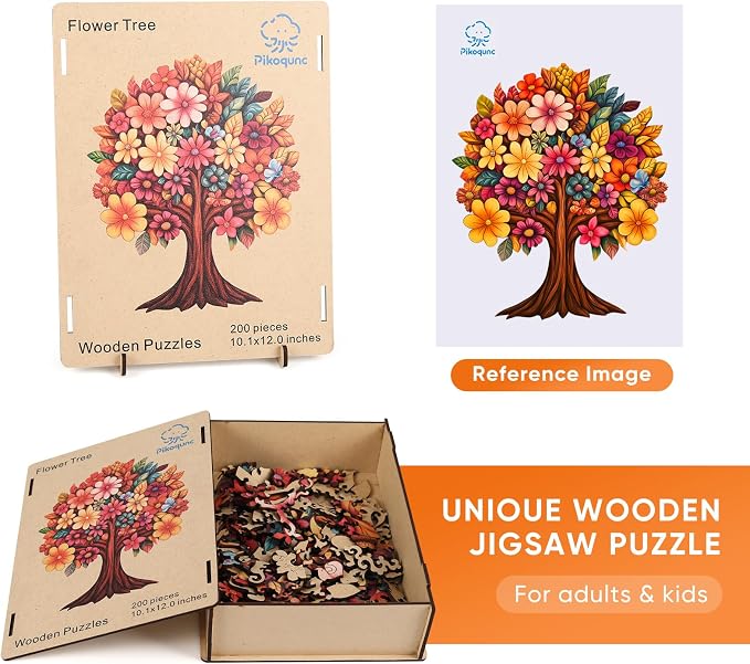 Pikoqunc Flower Tree Wooden Puzzles for Adults – 466Pcs Unique Wood Cut Jigsaw, Relaxing Wooden Puzzle for Family Game Night, Ideal for Friends & Puzzle Lovers 15.2X 18.1 in