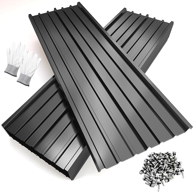 NeatiEase 10 Pcs Metal Roofing Panels, 8.1 Feet Corrugated Galvanized Roofing Panels Metal Siding Panels with Steel Screws for Pergola, Gazebo, Shed, Outdoor Storage, Chicken Coop,Garages (Black)