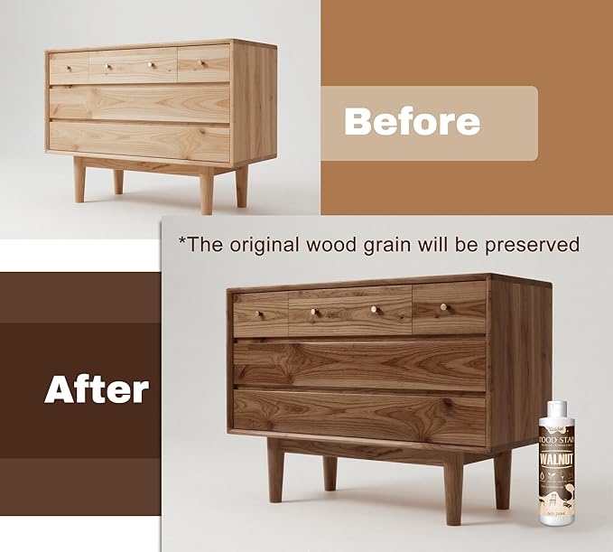 Wood Stain, 8.5oz/250ml Water Based Wood Stain for Indoor and Outdoor Furniture, Cabinet, Wood Panel, Door, Trim and More - Fast Drying, Low Odor＆Non-Toxic, Easy to Apply, Multiple Finishes (Walnut)