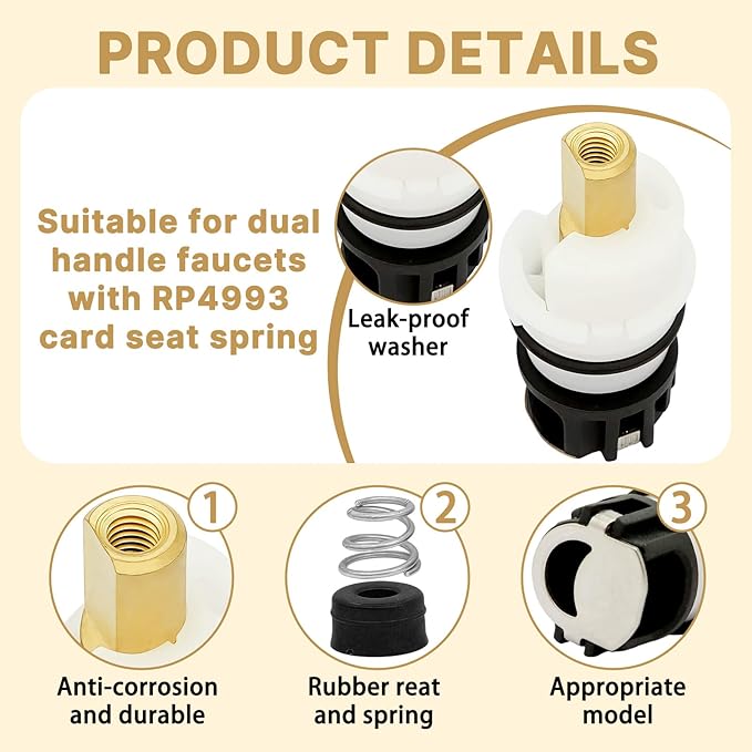 2 Pack RP25513 Two-Handle Faucet Stem Repair Kit with RP24096 Cartridge, RP4993 Seats and Springs, and RP24097 Quarter-Turn Stops Durable Brass and Plastic Faucet Repairs (2)