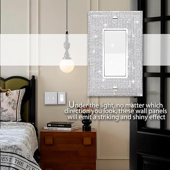 Silver Shiny Silver Rhinestones Wall Plates Light Switch Cover Decorative Outlet Cover Single Toggle Switch Plates And Outlet Covers