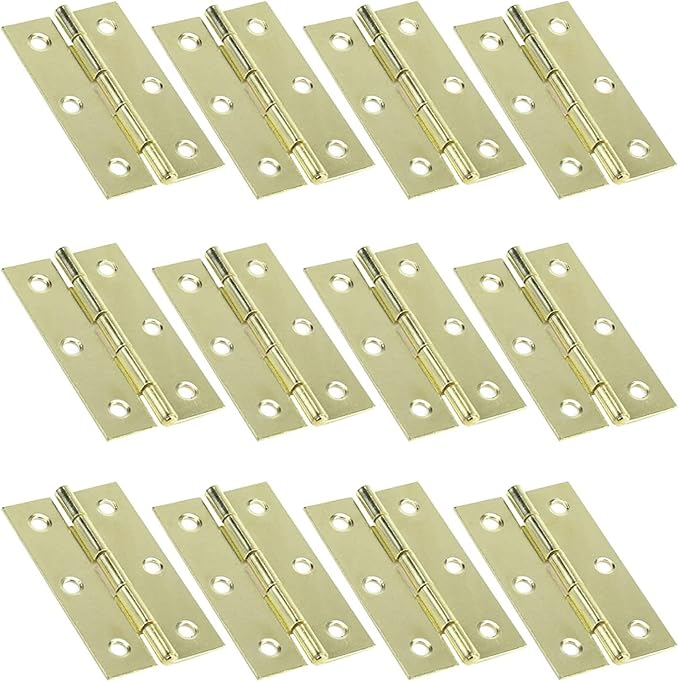 XMHF Cabinet Gate Closet Door Hinges 2.4"x1.5" Home Furniture Hardware Folding Butt Hinges Gold Tone with Mounting Screws Pack of 12