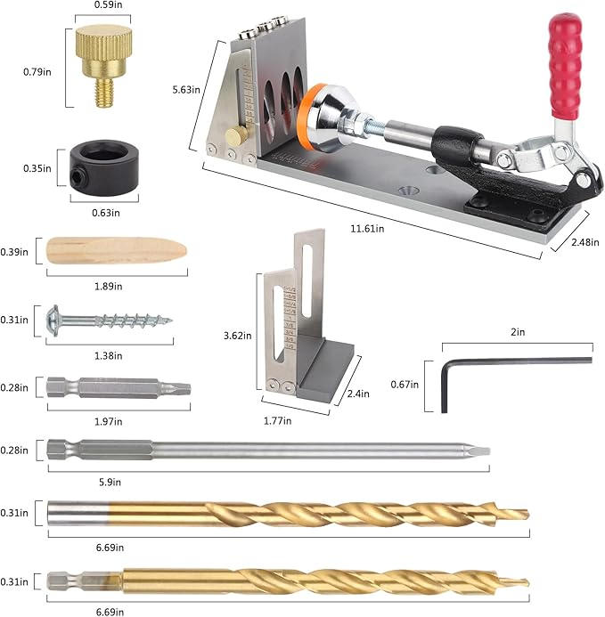 Kosmi pocket hole jig Kit,Professional Woodworking Dowel Jig Kit,Upgraded All-Metal Pocket Screw Jig for Carpentry Joinery Men,Set Jig Wood Woodwork Guides Joint Angle Tool Carpentry Locator