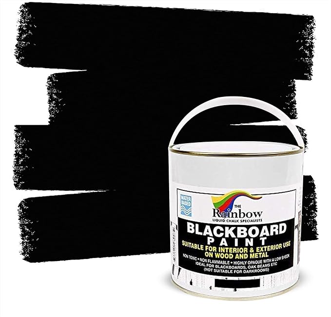Chalkboard Blackboard Paint - Brush on Wood, Metal, Glass, Wall, Plaster Boards Sign, Frame or Any Surface. Use with Chalk Pen Wet Erase, Non-Toxic - Matte Finish [Black] - (33.8oz Cover 129 sf)