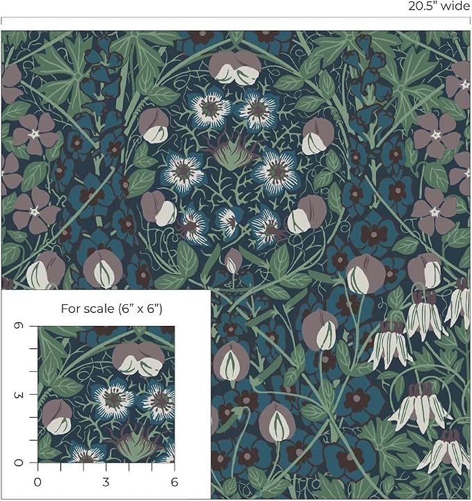NextWall Tulip Garden Floral Peel and Stick Wallpaper (Deep Ocean & Purple Haze)