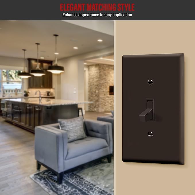 ENERLITES Toggle Light Switch Wall Plate, Gloss Finish, Mid-Size 1-Gang 4.88" x 3.11", Unbreakable Polycarbonate Thermoplastic, UL Listed, 8811M-BR, Brown