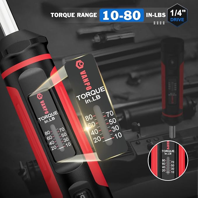 VANPO Torque Screwdriver 10-80 in-lb, 1/4" Drive Precision Driver Set | Inch Pounds Torque Wrench, 60 S2 Steel Bits for Gunsmithing, Bike Repair, Scope Mounting, Maintenance, DIY