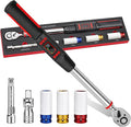 1/2" Digital Torque Wrench Set 6Pcs, 14.7-295Ft-lb(20-400Nm) ±2% Acc, Triple Vib/Beep/LED Alert, 5 Units, Torque Preset, Non-Marring Sockets, Ext Bar, Hard Case, Car Truck RV Tire Suspension Tool