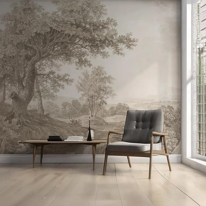 YQWDMX - Beige Forest Peel and Stick Wallpaper Jungle Self-Adhesive Mural for Bedroom ZY16 L