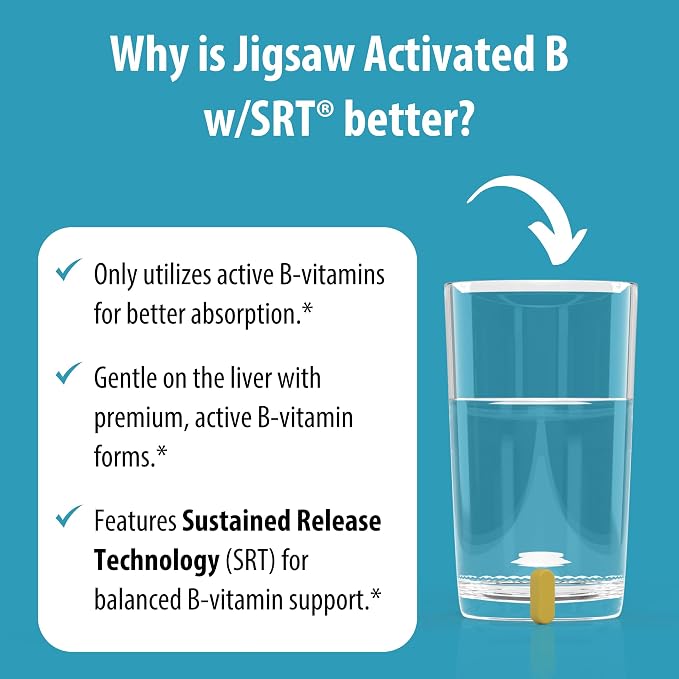 Jigsaw Health Activated B w/SRT | Supports Healthy Nervous System and Energy Production | 120 Tablets