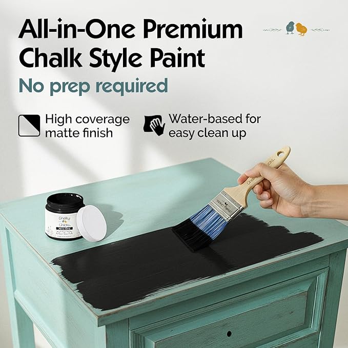 Chalky Chicks 4 Fl Oz Matte Starless Night Black Chalk Paint for Furniture Without Sanding - No Prep Furniture Paint No Sanding All in One for Crafts, Wood, Cabinet, Walls, Metal, Dresser, Farmhouse