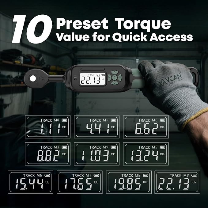 1/4 Torque Wrench Digital(1.1-22.2Ft.Lb) ±1% Average test accuracy Digital Torque Wrench 1/4 Drive with Buzzer and LED Flash Track Mode Torque Wrench Set with Bits & Sockets for Bike Moto Gunsmithing