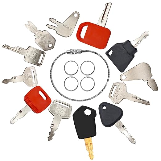 12 Pcs Multi Types Heavy Equipment Key Set, Construction Master Machine Keys Set Compatible with Bob-cat HySter JD CAT Volvo Komatsu JLG Toyota, Master Ignition Key for Workers and Opeartors