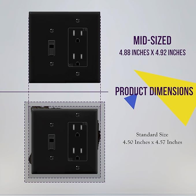 ENERLITES Combination Toggle Light Switch/Decorator Light Switch Plate, Double Switch Wall Plate, Mid-Size 2-Gang 4.88" x 4.92", Polycarbonate Thermoplastic, 881131M-BK, Black, 2 Pack
