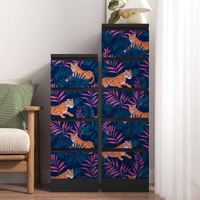 Dark Blue Vintage Tiger Peel and Stick Wallpaper 17.5" x 118" | Waterproof Vinyl Self Adhesive Removable Renter Friendly Floral Contact Paper