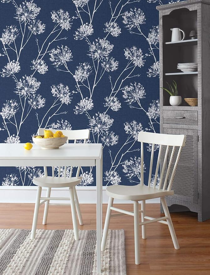 NextWall One O'Clocks Botanical Peel and Stick Wallpaper (Denim Blue)