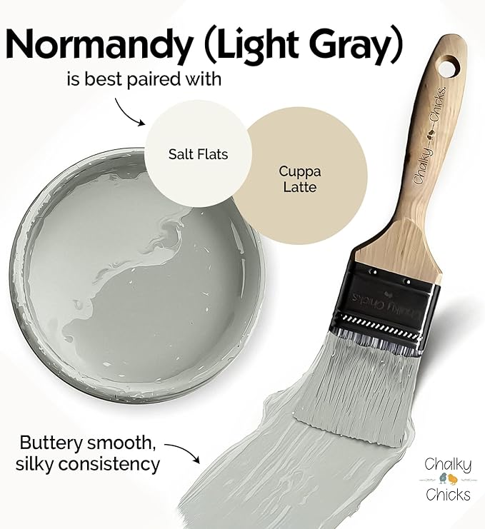 Chalky Chicks All-in-One Chalk Paint for Furniture or Cabinet - 8 Fl Oz - Matte Finish Normandy (Light Gray) for Metal, Wood Furniture Paint - No Sanding All-in-One for Home Decor & Crafts, USA Made