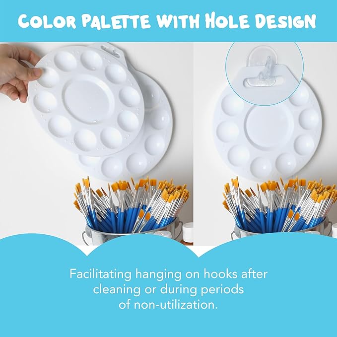Halobios Paint Tray Palettes, Plastic Paint Pallets with Hanging Hole for Children or Students to Paints on School Project, Art Class or Have a Birthday Painting Party -12pcs