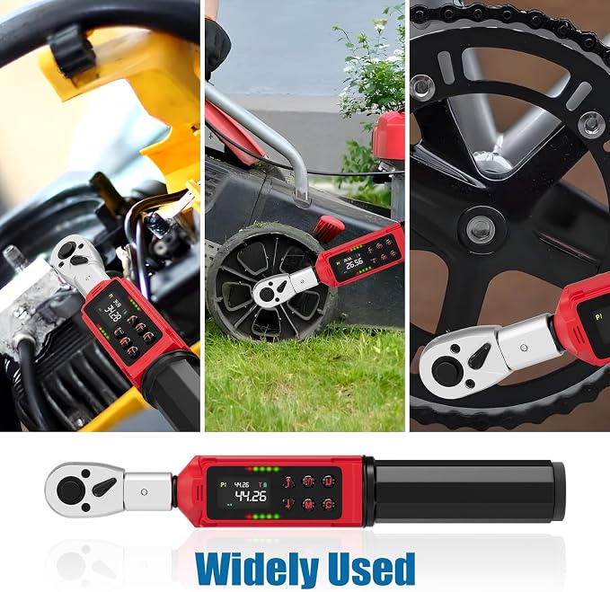 Adjustable Digital Torque Wrench, 0.66-44.29 Ft.lb, ±1% Accuracy | 0.9-60 Nm, 35mm Jaw & 3/8" Ratchet, 9×12mm Open End, Vibration, Buzzer and LED Indicator for for HVAC, Motorcycle, Plumbing