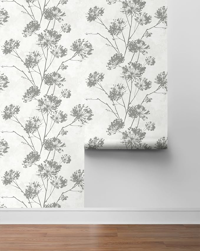 NextWall Harry & Grace Dandelion Floral Peel and Stick Wallpaper (Metallic Silver)