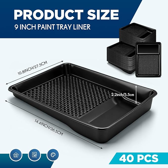 Geelin 40 Pcs 9 Inch Disposable Paint Tray Liner Heavy Duty Plastic Household Paint Pan Trays(Dots, Black)