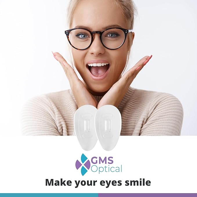 GMS Optical Push in Silicone Nose Pads for Glasses | 17mm Large, 8.2mm Wide Width | Non Slip Nose Grips, Eyeglass Accessories for Glasses & Sunglasses, Provides Comfort & Stability (5 Pairs, Clear)