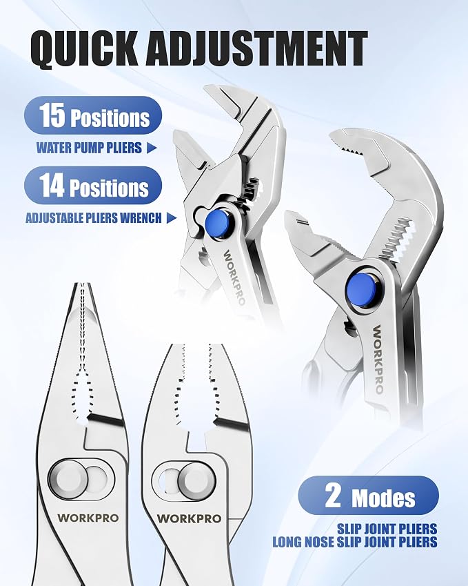 WORKPRO 4-Piece Mini Pliers Set with Pouch, Pocket Pliers, EDC Tool Gift | 4-Inch Plier Wrench, Slip Joint Plier, Water Pump Plier, 4.5-Inch Long Nose Slip Joint Plier, Alloy Steel, Anti-Rust Coating