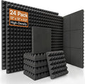 SODOCT 24 Pack 3.2 Inches Extra Thick Pyramid Acoustic Foam Panels, 12 x 12 Inches High Density Soundproofing Foam for Walls, Professional Sound Absorbing Panels for Studio, Podcasting, Cinema