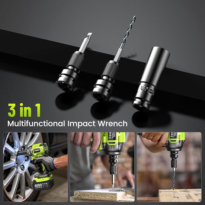 Cordless Impact Wrench, 590Ft-lbs (800N.m) Brushless 1/2 inch, 2800RPM High Torque Impact Gun, 2x 4.0Ah Battery, Charger, 4 Sockets, Electric Impact Wrench for Car Home