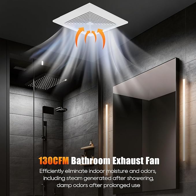 Orsong Bathroom Exhaust Fan 12" Panel Ultra Quiet without Light(10x10 Mount), 130CFM, 4" Duct for Bathroom/Garage/Home
