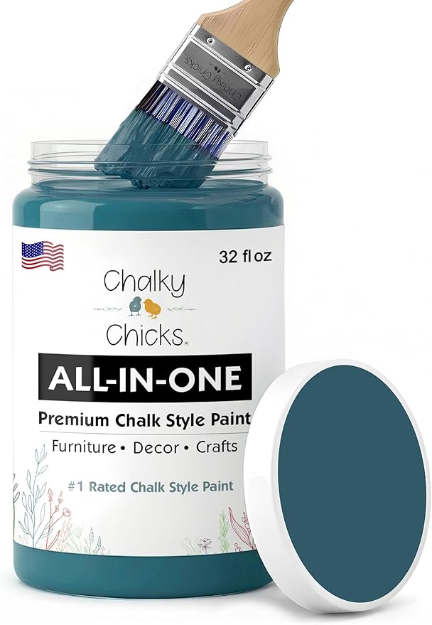 Chalky Chicks 32 Fl Oz Matte Jaded (Jade) Chalk Paint for Furniture Without Sanding - No Prep Furniture Paint No Sanding All in One for Crafts, Wood, Walls, Cabinet, Metal, Dresser, Farmhouse