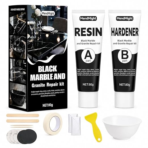 Black Tub&Tile Repair Kit – 5.6 oz Repair Kit for Bathtub, Tile, Countertop – Color-Matched for Black Porcelain, Fiberglass, Marble, Granite – Fix Cracks, Chips, Scratches – Waterproof DIY