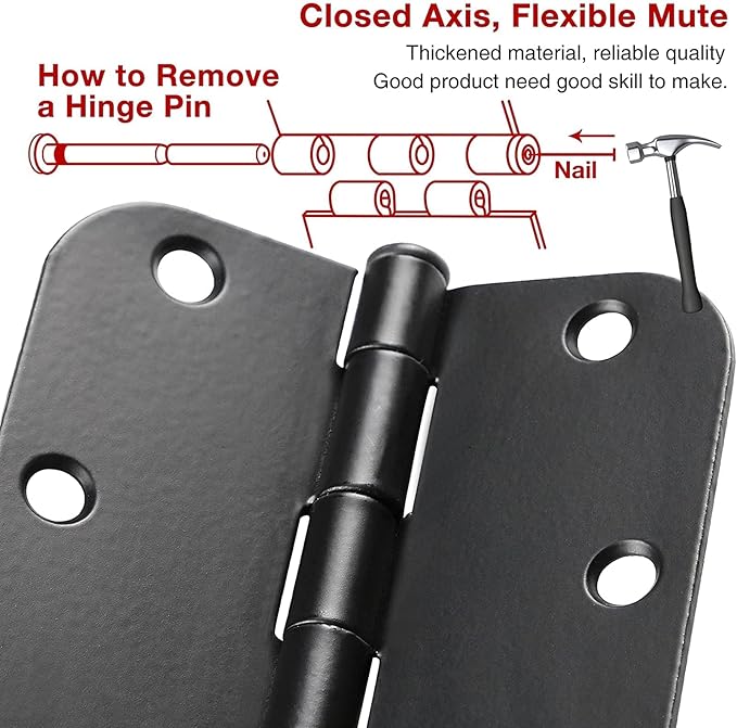 1 Pack Rounded Matte Black Door Hinges 3.5 Inch 5/8" Radius for Interior 3 1/2" Flat Iron Bifold Residential Standard Bedroom Indoor for Doors Hardware Control House Decor Essentials Accessories